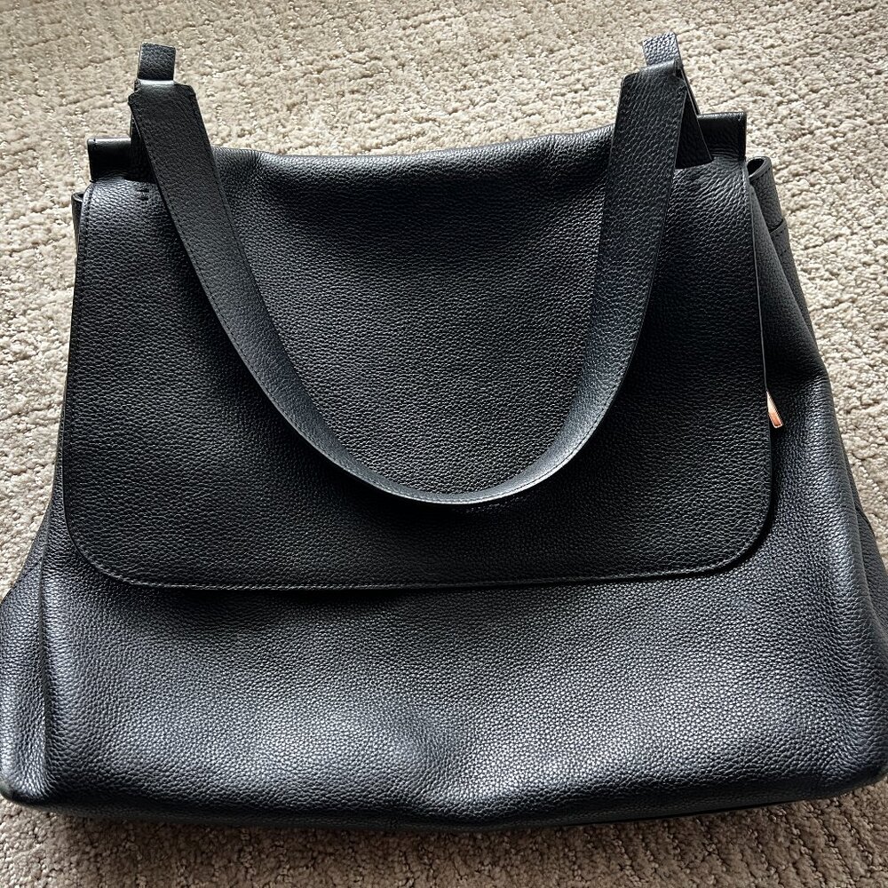 The Row Top Handle 14 Shoulder Bag Black Grained Leather
